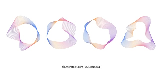 Resumen de las líneas onduladas que fluyen en círculo con el color de gradiente de neón arco iris. pista de frecuencia de redondeo digital y ecualizador de voz. Elemento de diseño elegante y de mezcla de vectores