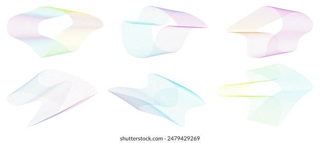 Abstract flowing wavy lines circle ring with neon rainbow gradient color. Digital round frequency track and voice equalizer. Vector elegant and blend design element