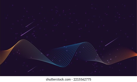 Abstract flowing wavy lines colorful dynamic stars in space design element.