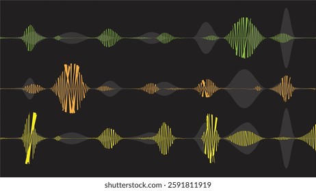 Abstract flowing wavy lines. Colorful dynamic wave. Vector design element for concept of music, party, technology, Vector sound waves set. Audio Player. Audio equalizer technology, pulse musical.