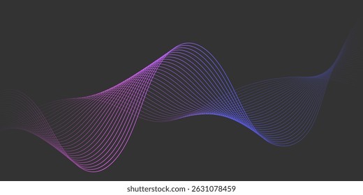 Abstract flowing wavy lines. Digital motion element for modern design. Technology dark background.