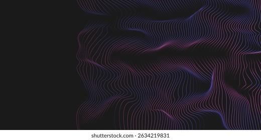 Líneas onduladas que fluyen Abstractas. Elemento de movimiento digital para un diseño moderno. Tecnología fondo oscuro.