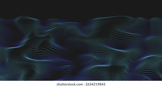 Abstract flowing wavy lines. Digital motion element for modern design. Technology dark background.