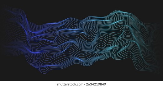 Abstract flowing wavy lines. Digital motion element for modern design. Technology dark background.