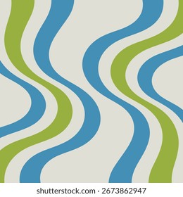 Padrão de linhas onduladas de fluxo abstrato em azul e verde em um plano de fundo de creme