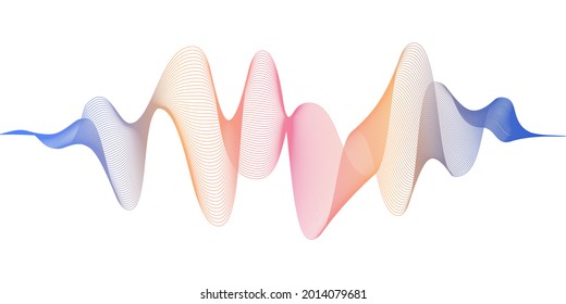 Resumen fluyendo líneas onduladas con color de gradiente rojo y azul. pista de frecuencia digital y ecualizador de voz. Fondo vectorial moderno