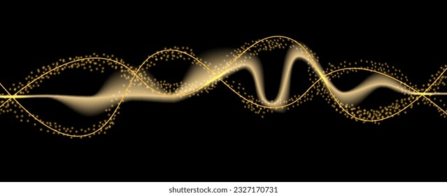 Abstract flowing wavy lines. Shiny golden dynamic waves. Vector design element for music, party, technology, modern concept.