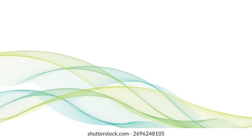 As linhas onduladas de fluxo abstrato em tons de verde suave e turquesa criam um design de plano de fundo dinâmico
