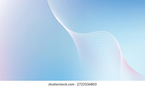 Abstract flowing white lines gracefully curve across a soft blue and pink gradient background, creating a dynamic and ethereal visual for modern technology and design projects