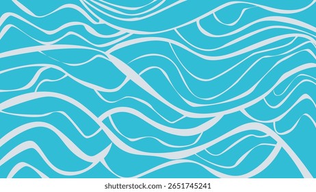 Abstract flowing white wave lines on cyan background, perfect for water, sea or ocean-related themes and modern fluid design concepts.