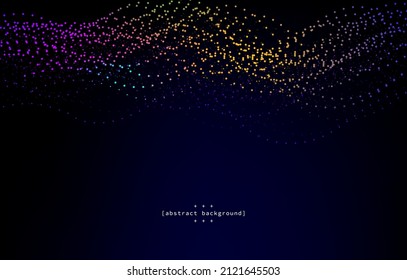 la línea de vuelo abstracta con puntos de curva y flotantes en color oscuro de fondo puede ser utilizada para la presentación científica de la tecnología de publicidad plantilla de sitio web de productos alimentarios lable eps vectoriales.
