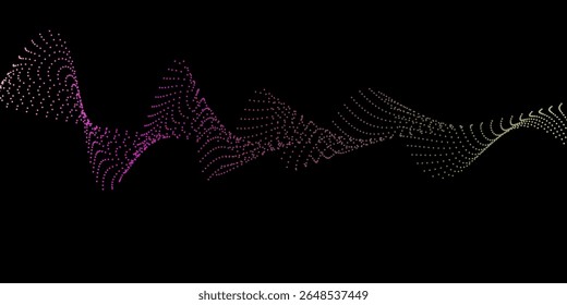 Linhas de pontos ondulados de gradiente fluente abstrato da onda sonora. Onda pulsante dinâmica. Conceito de néon musical, ilustração vetorial.