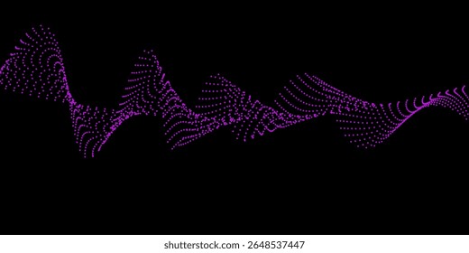 Linhas de pontos ondulados fluentes abstratos da onda sonora. Onda pulsante dinâmica. Conceito de néon musical, símbolos da frequência da música digital. Ilustração vetorial em um plano de fundo preto