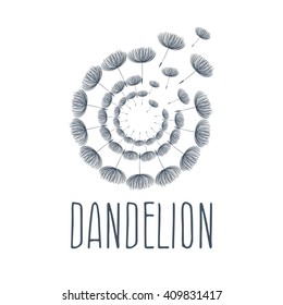 Abstract fluffy dandelion flower logo. Vector illustration 