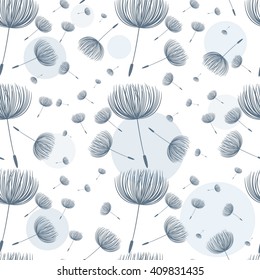 Abstract fluffy dandelion flower seamless pattern. Vector illustration 