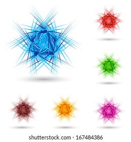 Abstract fluffy star with color set on white.