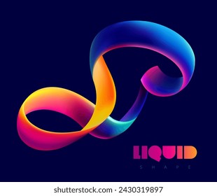 Abstract fluid 3D ribbon. Colorful dynamic shape on dark background. liquid design element.