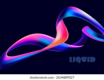 Abstract fluid 3D ribbon. Colorful dynamic shape on dark background.  liquid design element. 
