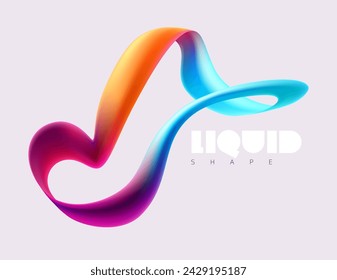 Abstract fluid 3D shapes. Colorful dynamic lines of spiral tapes. Liquid poster design.