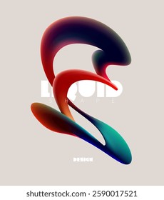 Abstract fluid 3D shapes. Colorful dynamic lines of spiral tapes. Liquid poster design.