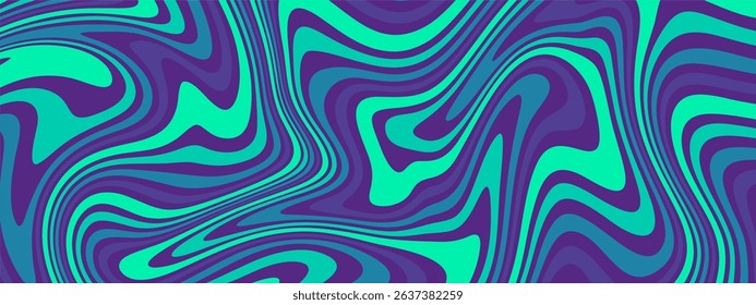 An abstract fluid art background characterized by a psychedelic, wavy pattern. The dominant colors are shades of purple, teal, and a darker blue or indigo.