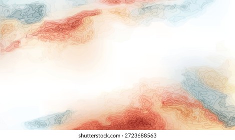 Fundo de arte fluido abstrato com contornos orgânicos vermelho suave, laranja, azul e branco, criando um design sereno e moderno para vários projetos criativos