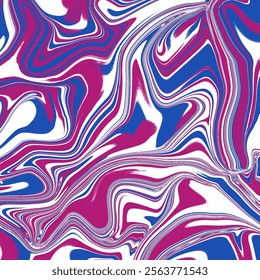 Abstract fluid art composition featuring vivid magenta, deep blue, and crisp white tones in a swirling marble effect. The bold and dynamic color combination creates a modern and energetic design.