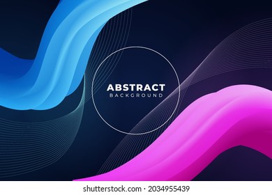 Abstract Fluid Background Dynamic Diagonal Wavy Shape Blue Pink with Lines
