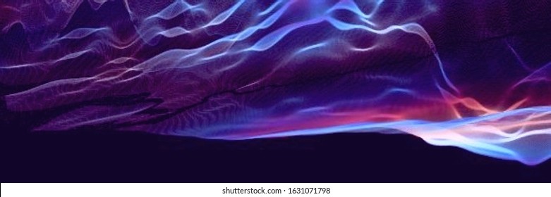 Abstract fluid background in purple and blue colors. Cyberpunk concept. Wavy surface. Colorful techno backdrop with aesthetics of vaporwave style. Retrowave wallpaper.