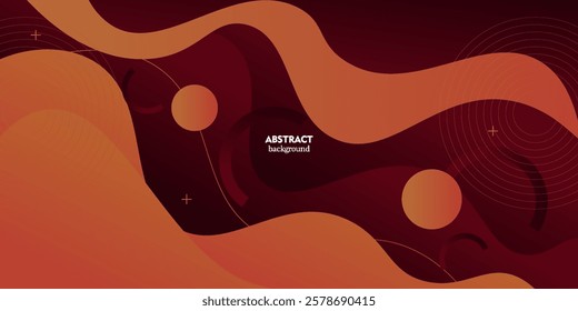 Abstract fluid banner background design. Colorful orange gradient shapes on dark red background. Vector Eps10