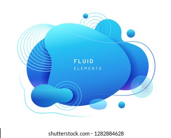 Abstract fluid blob in 3d shape. Blue liquid spot for flyer or cerulean dynamical colored free forms. Azure aqua blotch for card or presentation, logo background template. Modern geometric blot