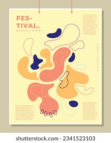 Resumen del espacio de copia de la plantilla de fondo del blob de líquido. Diseño de fondo vectorial plano de forma líquida vibrante. Apto para carteles, pancartas, folletos, portadas, revistas, volantes, folletos o folletos