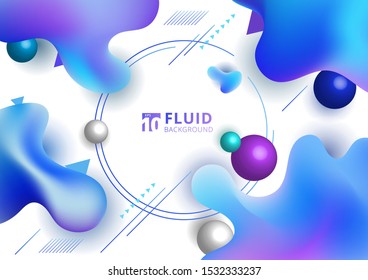 Abstract fluid blue gradient color irregular shape on white background with geometric element. Liquid composition with trendy. Vector illustration