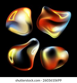 Abstract fluid bubbles Blobs shapes set with glowing gradients and smooth surfaces on a black background, ideal for modern UI design, digital art, posters, and tech branding.Vector illustration