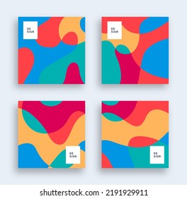 Abstract fluid colorful background set. Square post template collection.