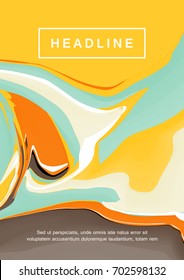 Abstract fluid colors trendy background. Colorful liquid ink. Abstract sunny painting cover layout for corporate flyer, business book, booklet, brochure, poster, banner, leaflet. Vector.