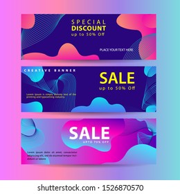Abstract Fluid creative banners templates with Dynamical colored forms and line. Cool gradient shapes composition.