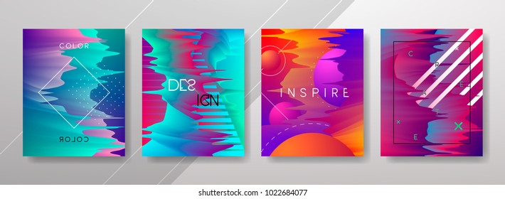 Abstract Fluid creative templates, cards, color covers set. Geometric design, liquids, shapes. Trendy vector collection.