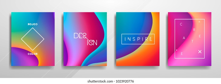 Abstract Fluid creative templates, cards, color covers set. Geometric design, liquids, shapes. Trendy vector collection.