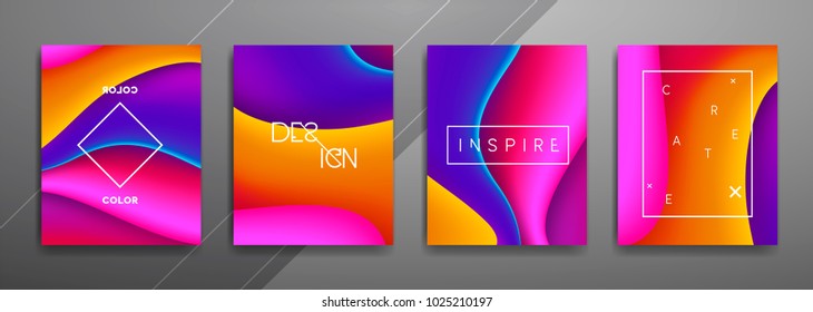 Abstract Fluid creative templates, cards, color covers set. Geometric design, liquids, shapes. Trendy vector collection.