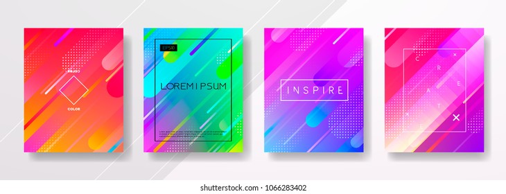 Abstract Fluid creative templates, cards, color covers set. Geometric design, liquids, shapes. Trendy vector collection.