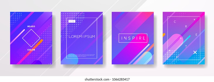 Abstract Fluid creative templates, cards, color covers set. Geometric design, liquids, shapes. Trendy vector collection.
