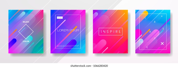 Abstract Fluid creative templates, cards, color covers set. Geometric design, liquids, shapes. Trendy vector collection.