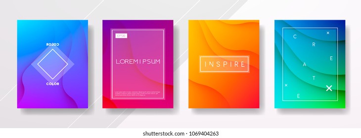 Abstract Fluid creative templates, cards, color covers set. Geometric design, liquids, shapes. Trendy vector collection.