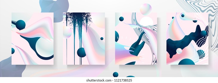 Abstract Fluid creative templates, cards, color covers set. Geometric design, liquids, shapes. Trendy vector collection.
Pastel and neon design, geometric  fluid graphic shape, in vector background.