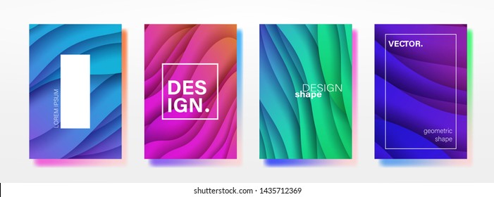 Abstract Fluid creative templates, cards, color covers set. Geometric design, liquids, shapes. Trendy vector collection. Pastel and neon design, geometric fluid graphic shape, vector background.