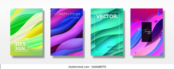 Abstract Fluid creative templates, cards, color covers set. Geometric design, liquids, shapes. Trendy vector collection. Pastel and neon design, geometric fluid graphic shape, vector background. 