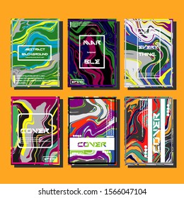 Abstract Fluid creative templates, cards, color covers set. Geometric design, liquids, shapes. Trendy vector collection.