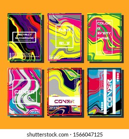 Abstract Fluid creative templates, cards, color covers set. Geometric design, liquids, shapes. Trendy vector collection.