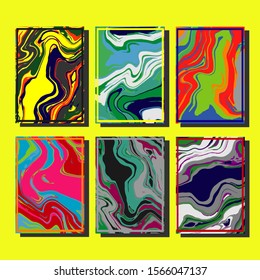 Abstract Fluid creative templates, cards, color covers set. Geometric design, liquids, shapes. Trendy vector collection.